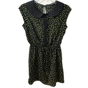 BeBop Polka Dot Pattern Peter Pan Collar Dress Back Key Hole Elastic Waist 🖤💚